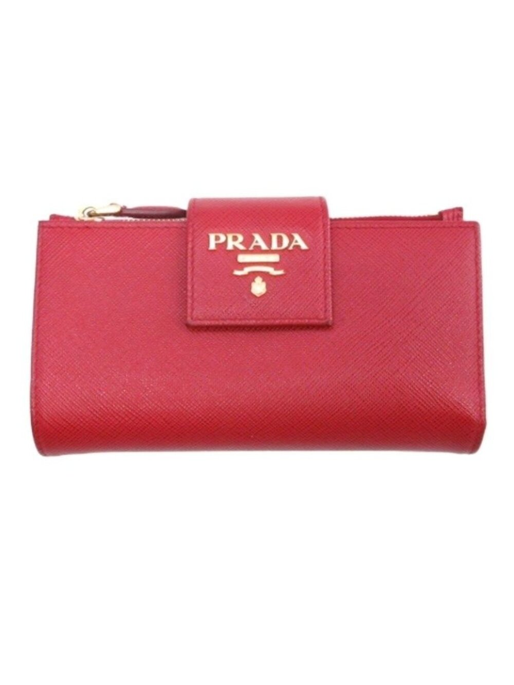 Prada Logo Flap Bifold Wallet Saffiano Leather